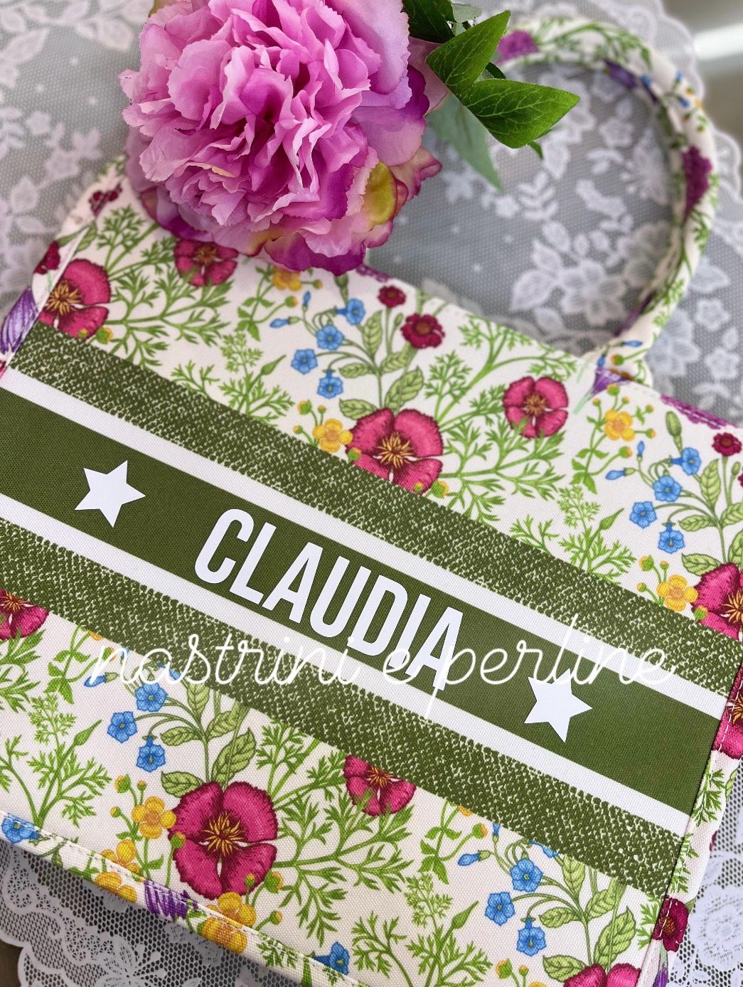 Borsa tote bag Penelope fiori fondo verde