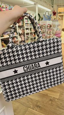 Borsa tote bag Pied de poule in Bianco