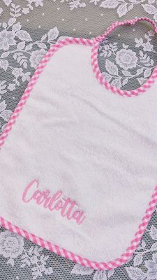 Bavaglino rosa spugna quadretti personalizzato