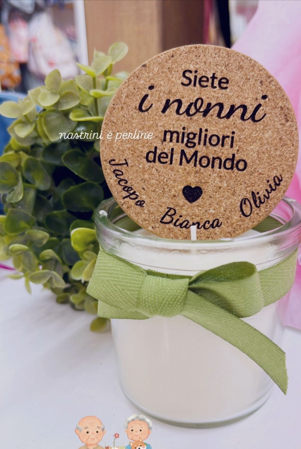 Candela in vetro con messaggio e tappo in sughero