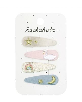Set 4 mollette a pinza piatta in tessuto con ricami Rockahula
