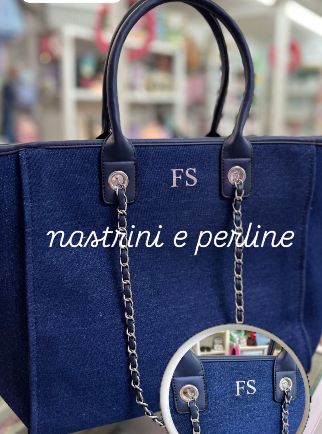 Borsa da giorno Jinny in denim, personalizzabile