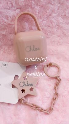Set personalizzato rosa blush di scatolina e catenella per ciuccio con stella