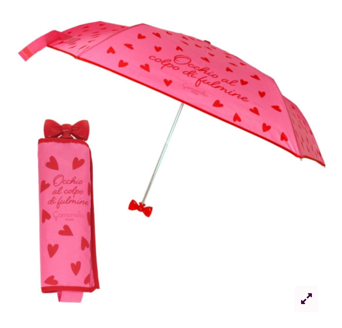 Ombrello Camomilla Milano fuxia fiocchetto con cuori rossi