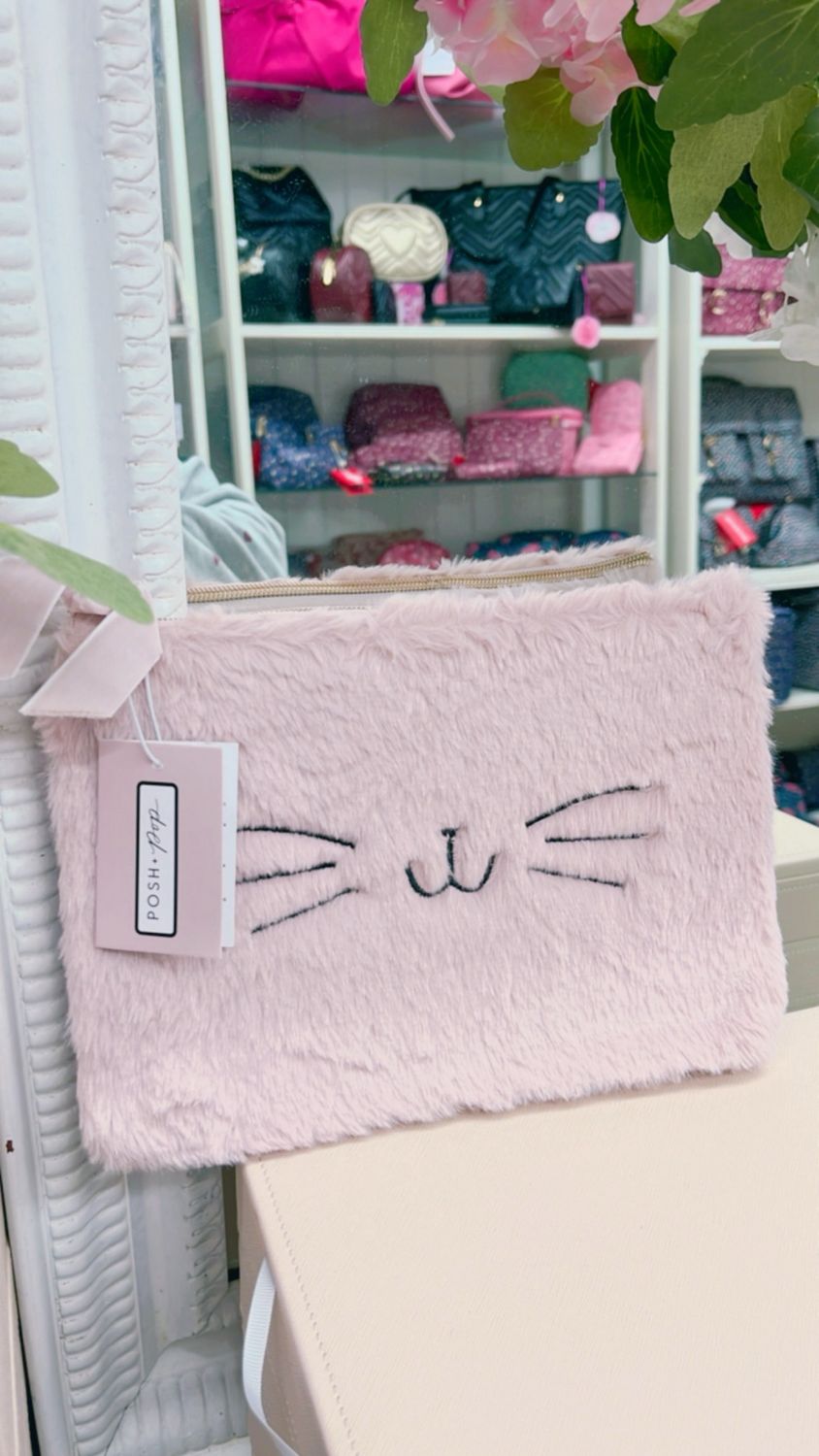 Pochette piatta peluche gatto rosa