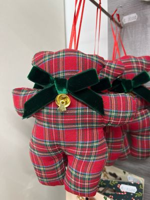 Decorazione orsetto tartan rosso personalizzabile