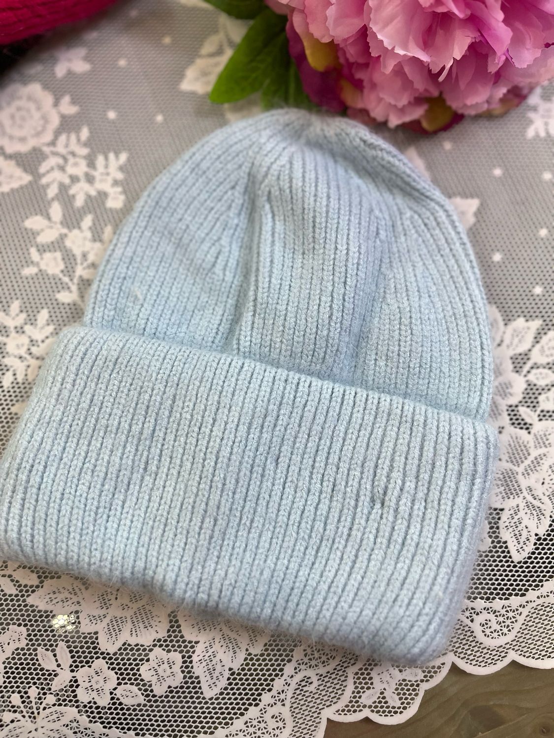 Cappello caldo liscio celeste polvere