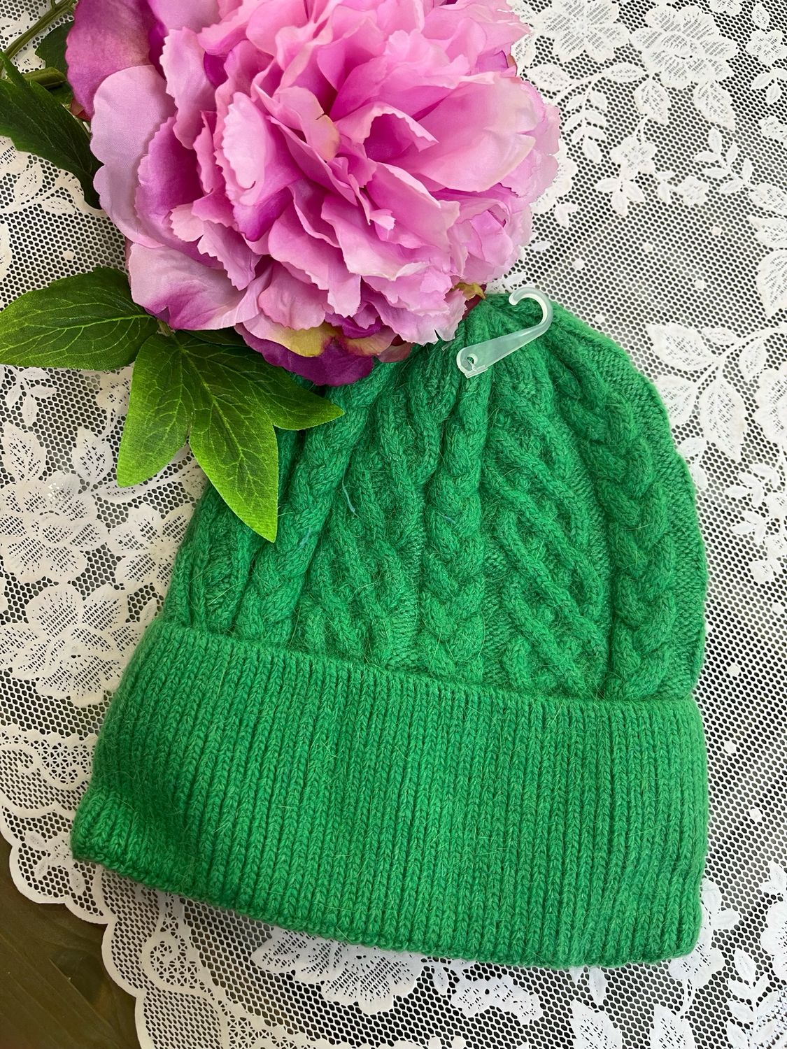 Cappello caldo trecce verde
