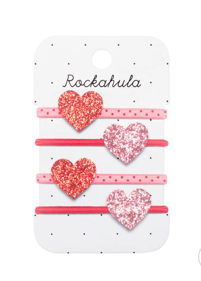 Set 4 elastichetti cuori rossi e cuori rosa Rockahula