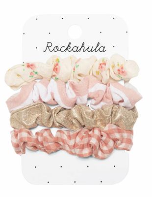 Set 4 mini scruncies elastico fantasie miste fiorellini e check rosa Rockahula