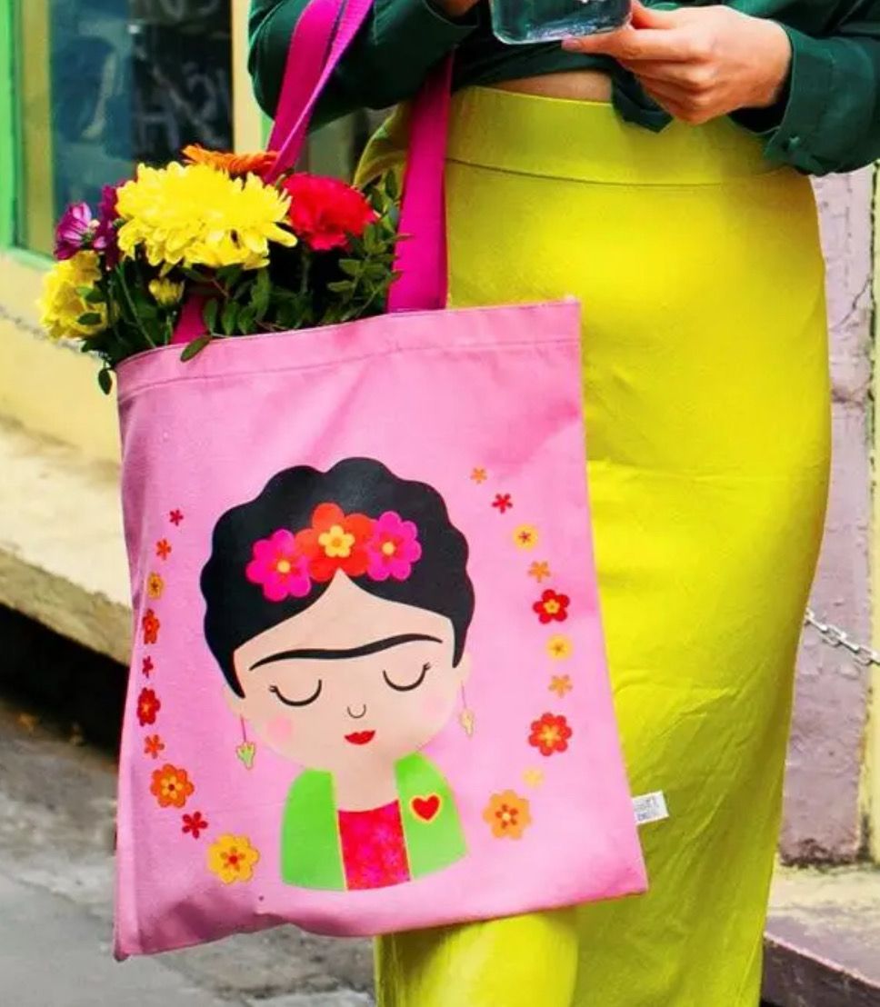 Shopper in cotone con stampa Frida Kahlo