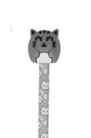 Matita gatto grigio in legno I-TOTAL con topper