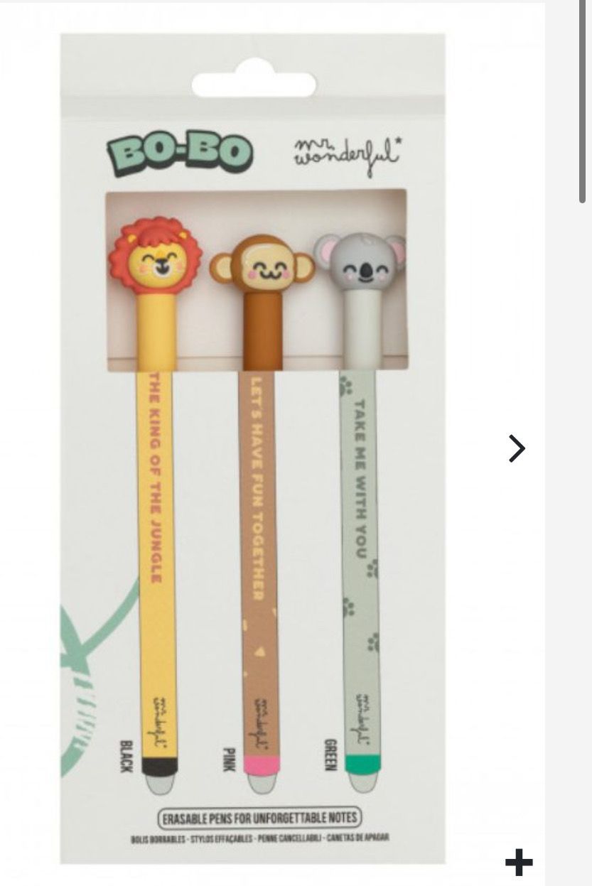 Set 3 penne cancellabili Mr Wonderful Leone scimmia koala