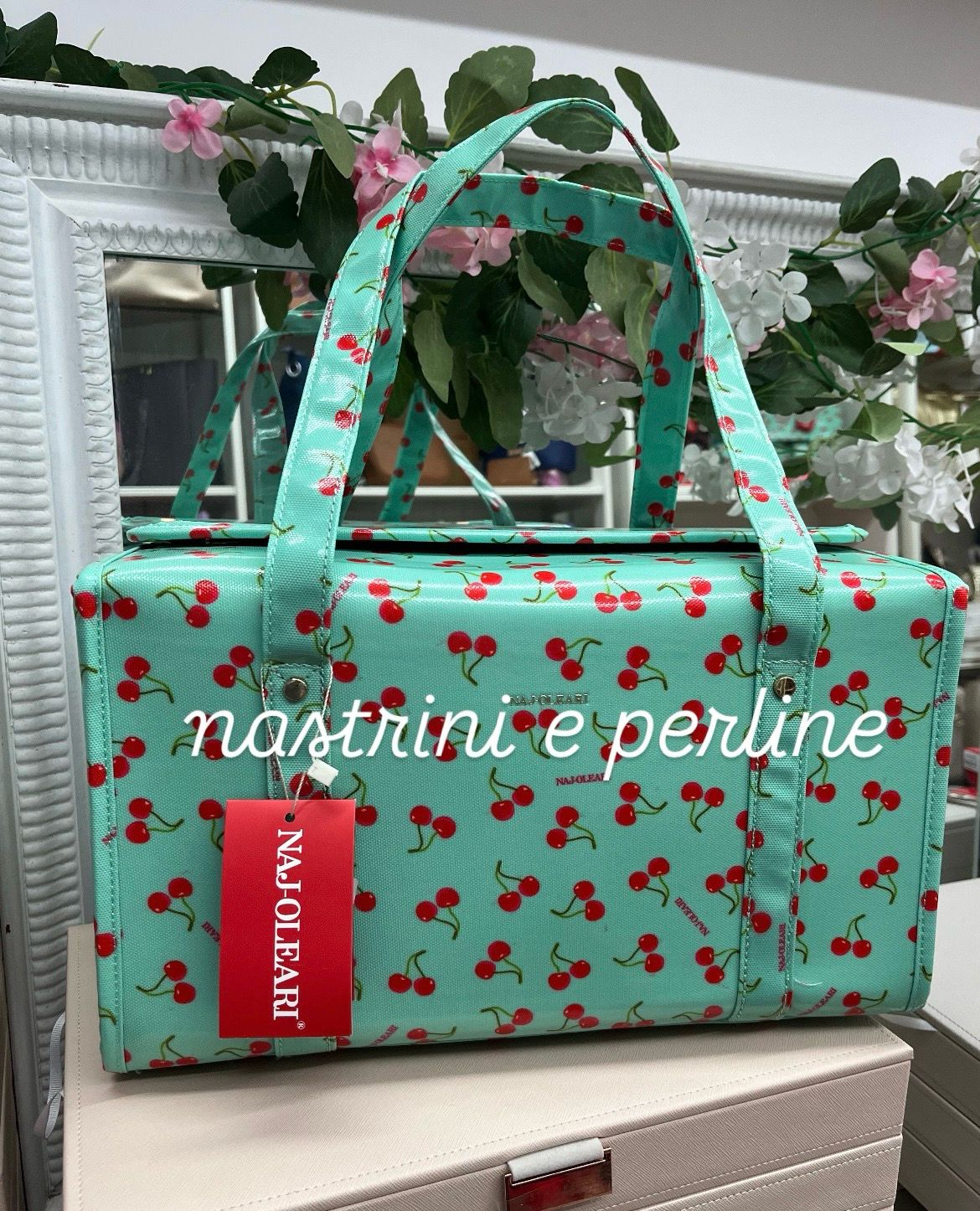 Bauletto Naj-Oleari cherry fondo verdeacqua con tracolla