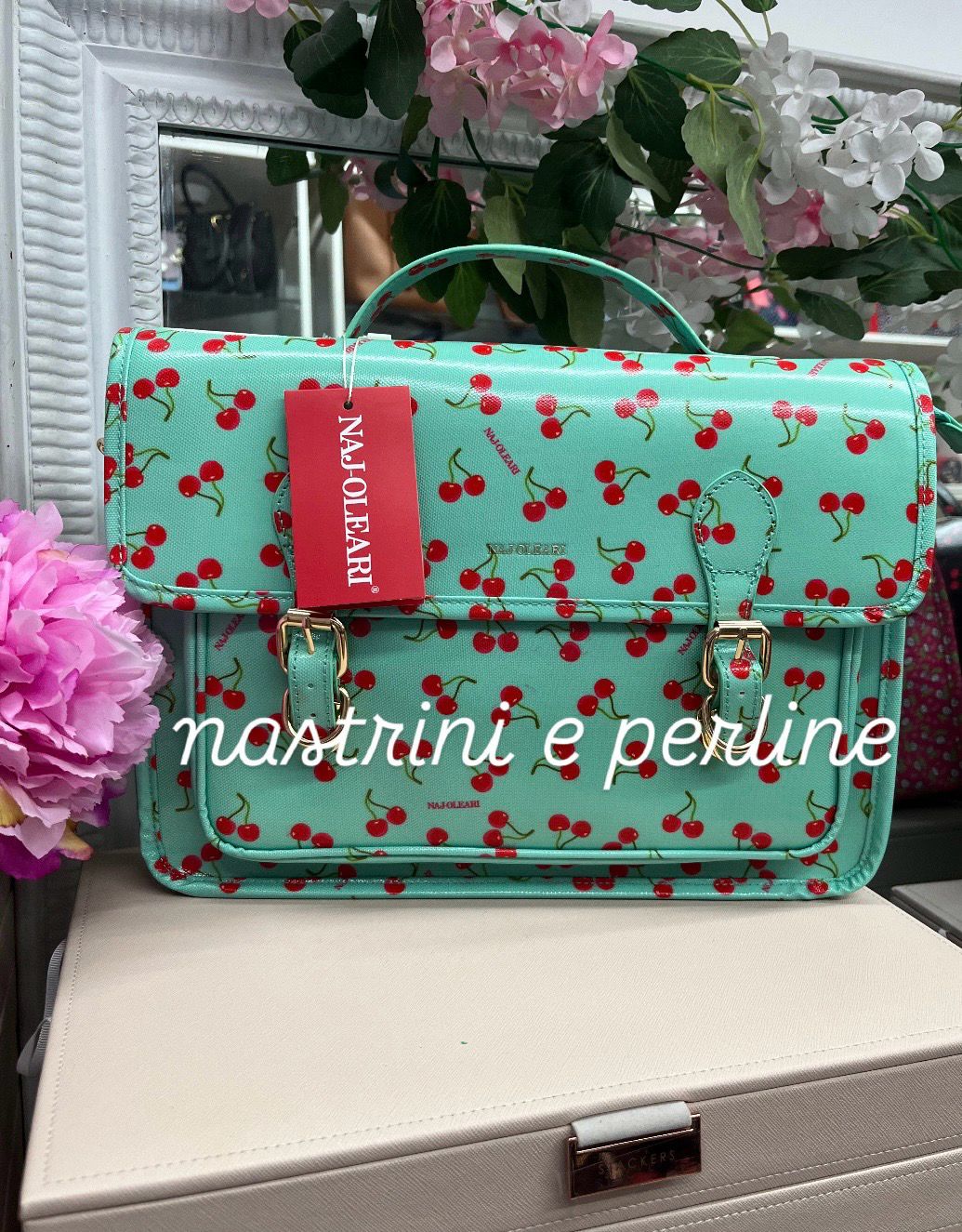Cartella giorno cherry fondo verdeacqua Naj-Oleari cod. 61482