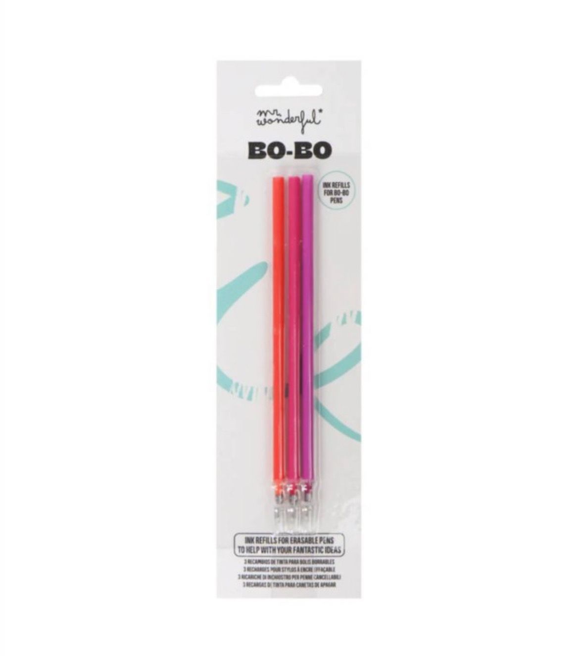 Confezione da 3 refill Rosso Rosa Viola per penne cancellabili bobo mr Wonderful