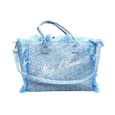 Borsa tessuto Naj-Oleari roselline fondo celeste media con tracolla