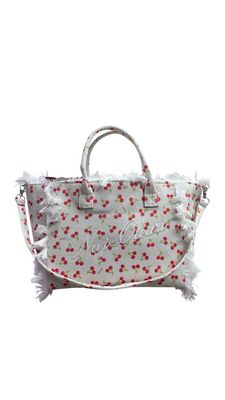 Borsa tessuto Naj-Oleari Cherry fondo bianco media con tracolla