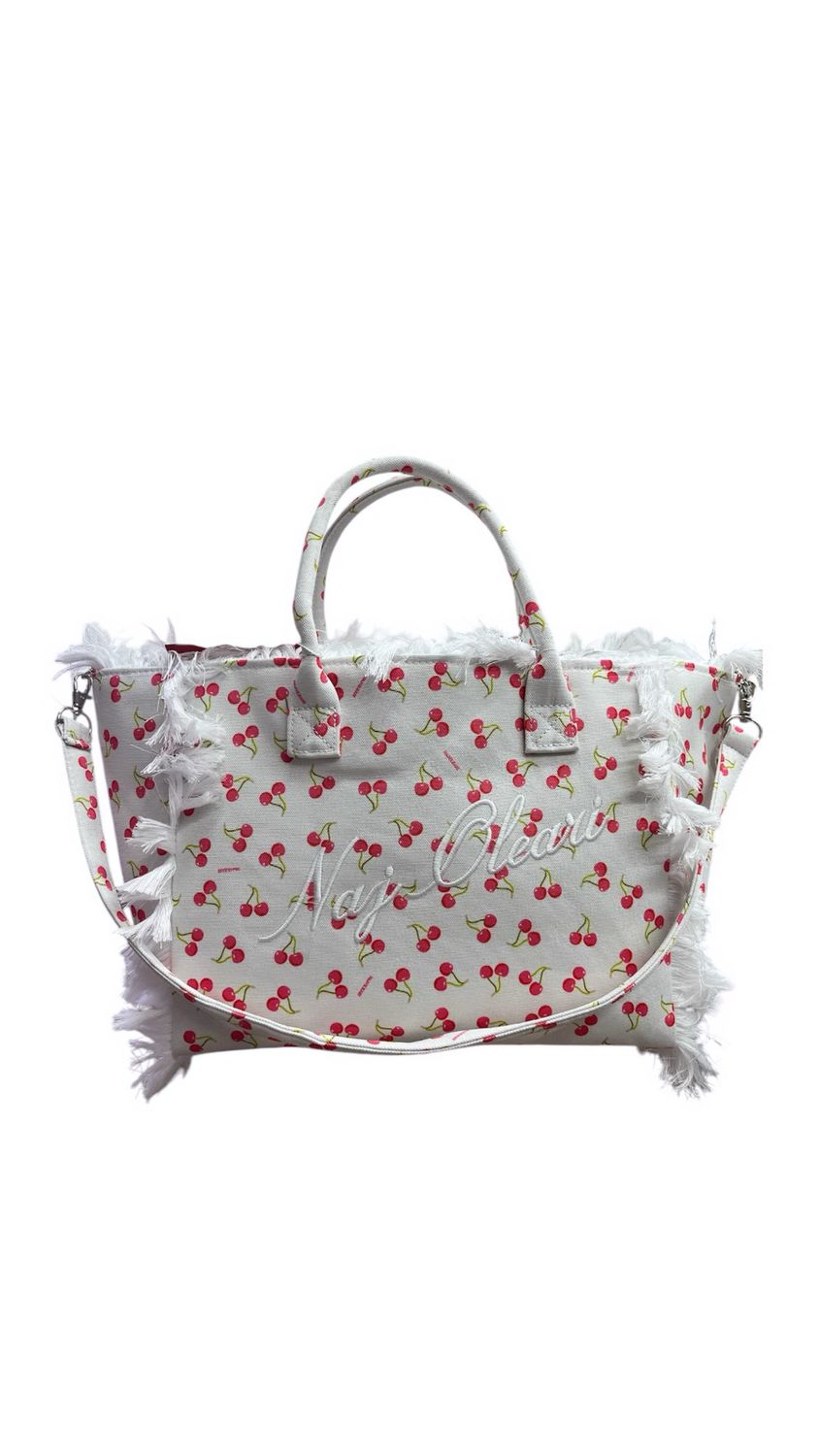 Borsa tessuto Naj-Oleari Cherry fondo bianco media con tracolla