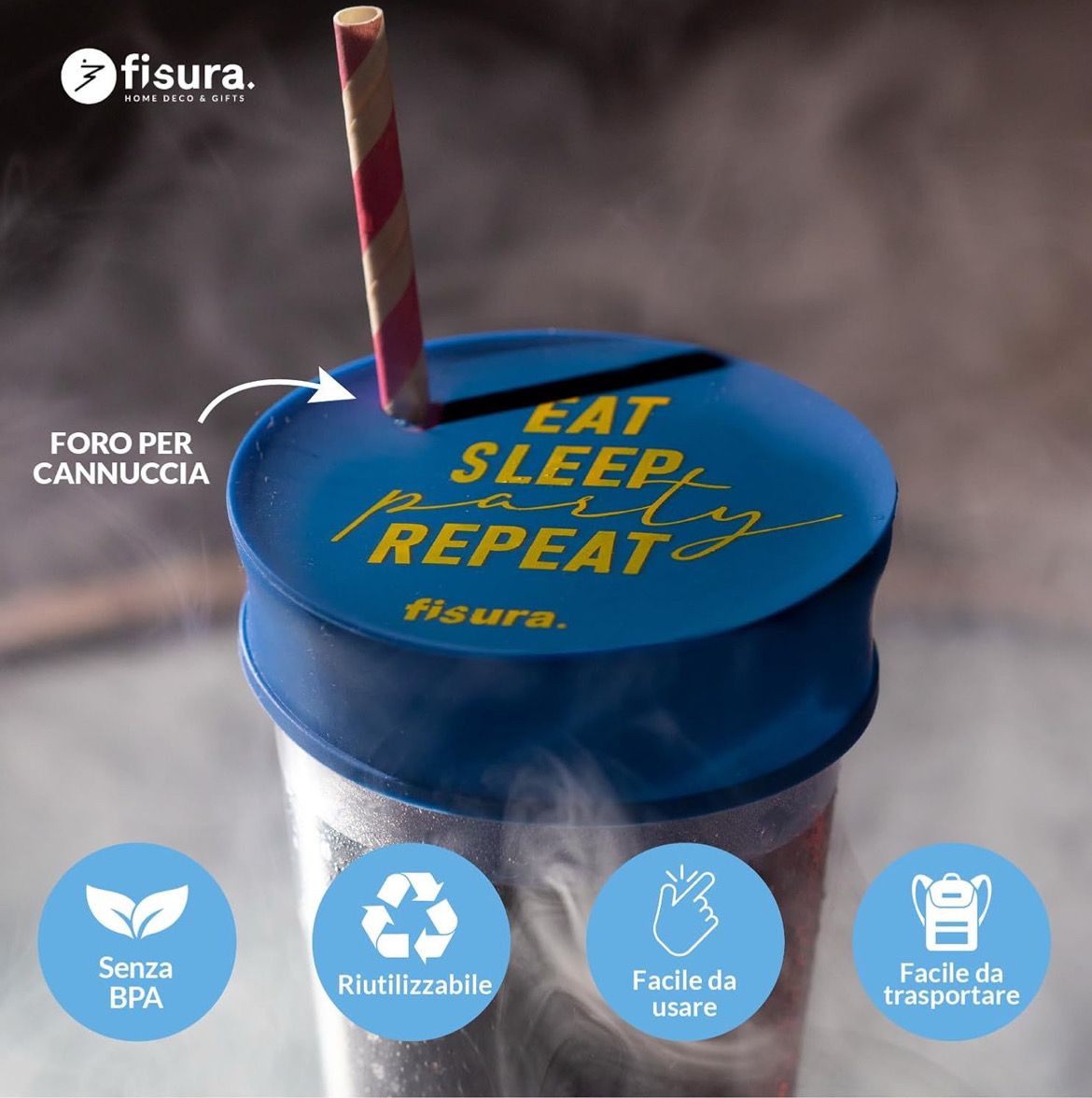 Drink cover Fisura blu eat sleep party repeat