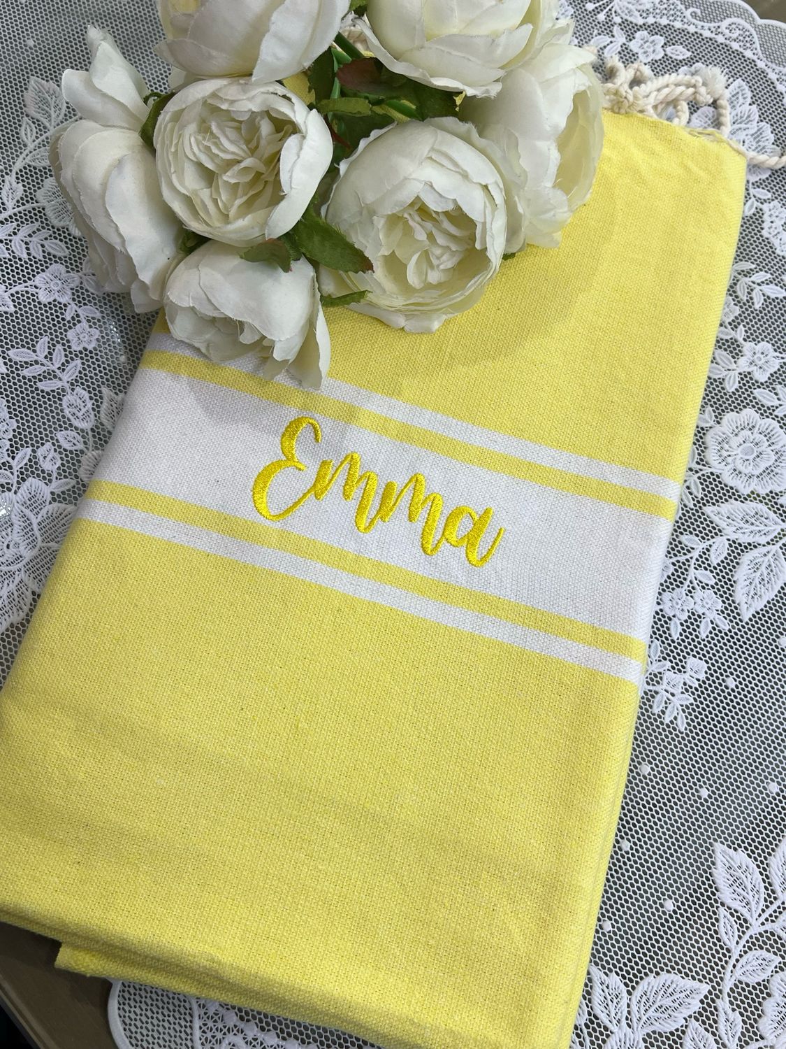 Telo fouta TU11 giallo canarino banda bianca