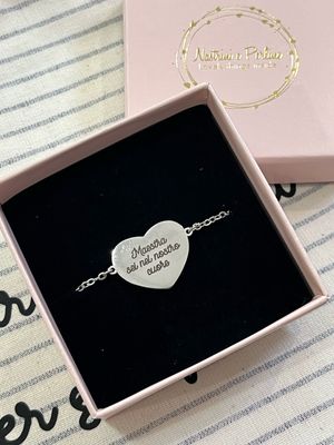 Bracciale cuore centrale personalizzato argentato