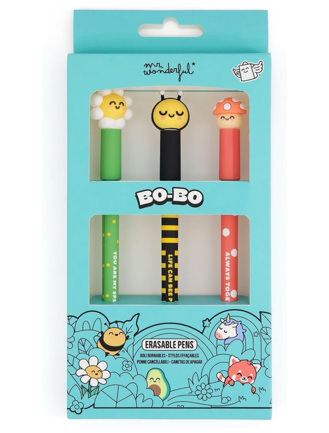 Set 3 penne cancellabili Mr Wonderful Margherita ape fungo