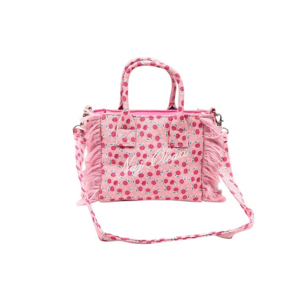 Borsa tessuto Naj-Oleari roselline fondo rosa piccola con tracolla