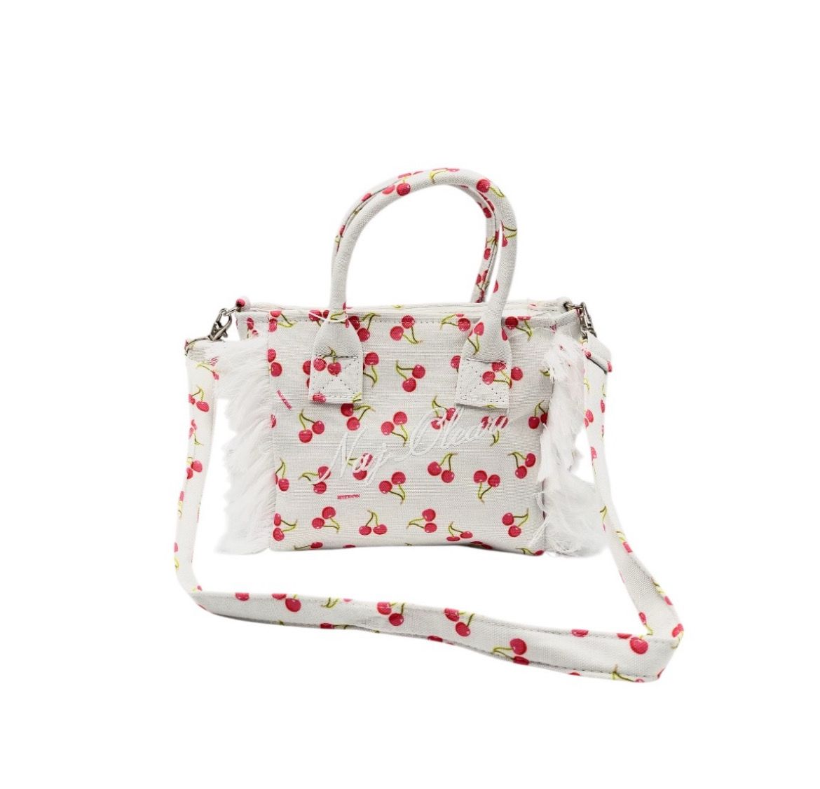 Borsa tessuto Naj-Oleari cherry fondo bianco piccola con tracolla