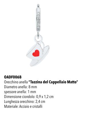 Mono orecchino cerchietto Mad Tea tazza del cappellaio matto