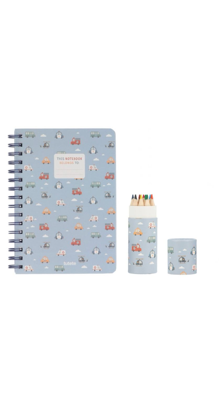 kit quaderno spirale e pastelli City Cars