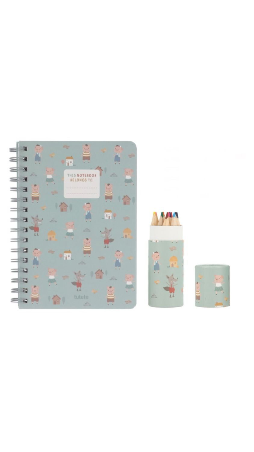 kit quaderno spirale e pastelli Tre porcellini