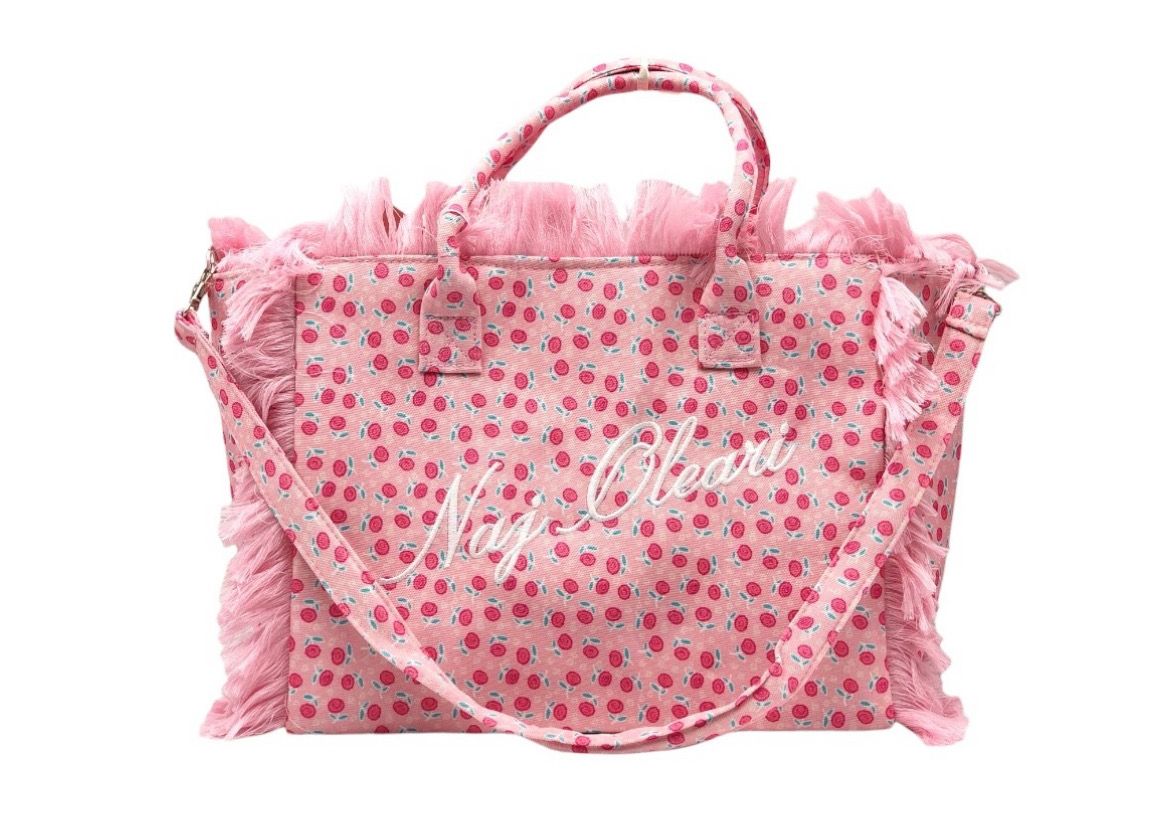 Borsa tessuto Naj-Oleari roselline fondo rosa media con tracolla