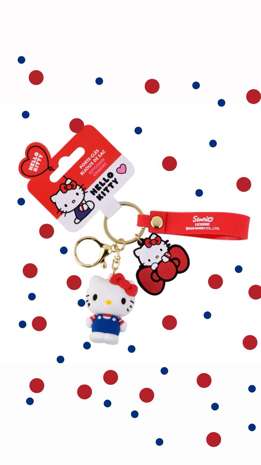 Portachiavi Hello Kitty rosso e blu