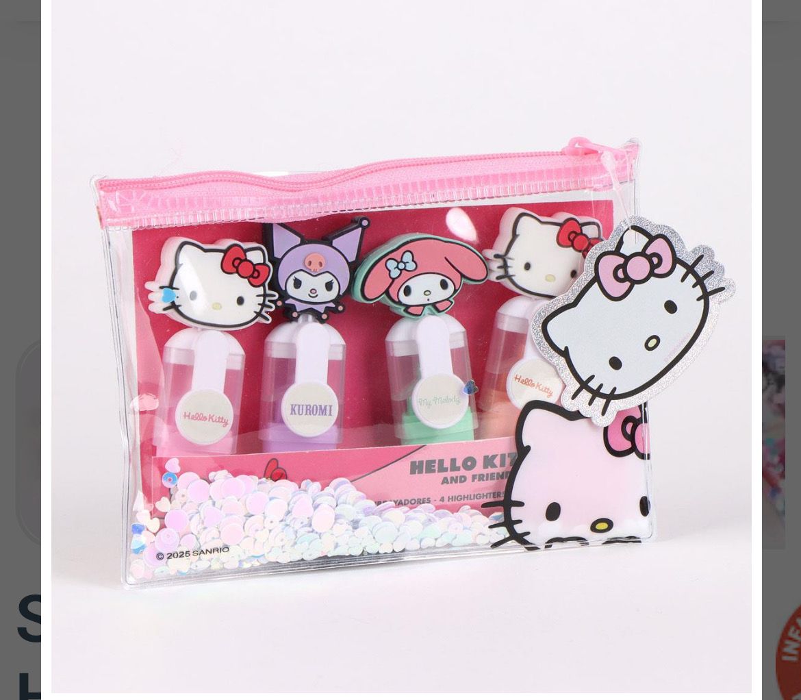 Set 4 evidenziatori Hello Kitty con astuccio a paillettes