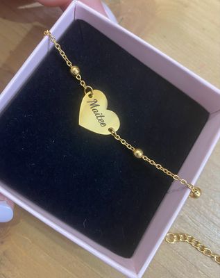 Bracciale catena rosario con cuore centrale dorato