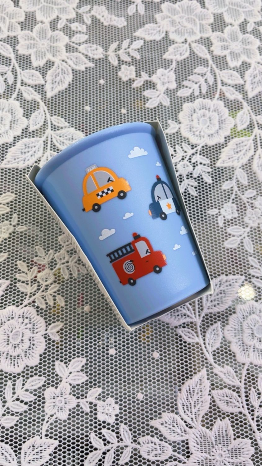 Bicchiere celeste city cars disegno a colori Tutete