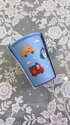 Bicchiere celeste city cars disegno a colori Tutete