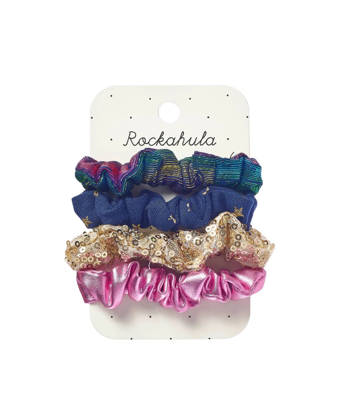Set 4 mini scruncies elastico fantasie miste disco Rockahula