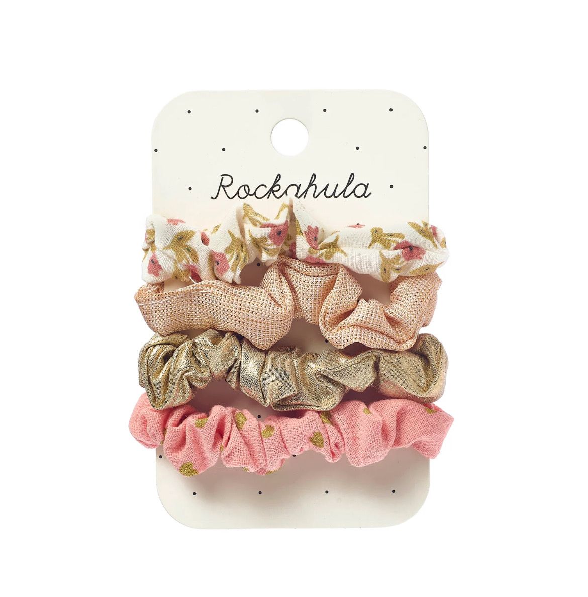 Set 4 mini scruncies elastico fantasie miste fiorellini e cuori rosa Rockahula