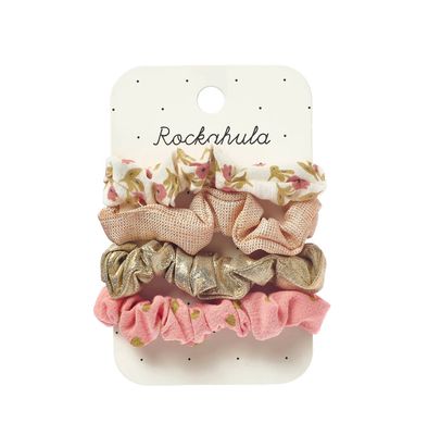 Set 4 mini scruncies elastico fantasie miste fiorellini e cuori rosa Rockahula