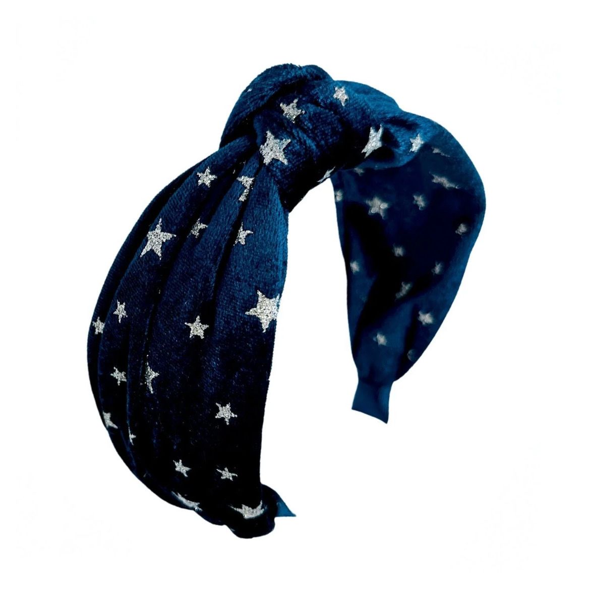 Cerchietto capelli con nodo velluto blu con stelline argento Rockahula