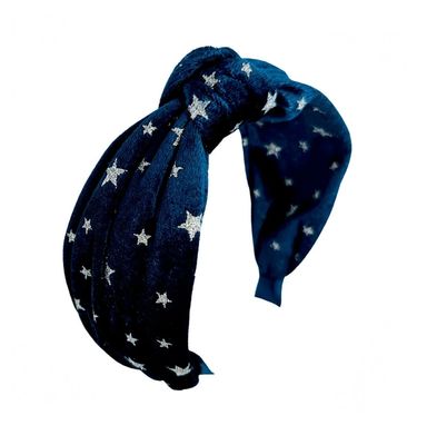 Cerchietto capelli con nodo velluto blu con stelline argento Rockahula