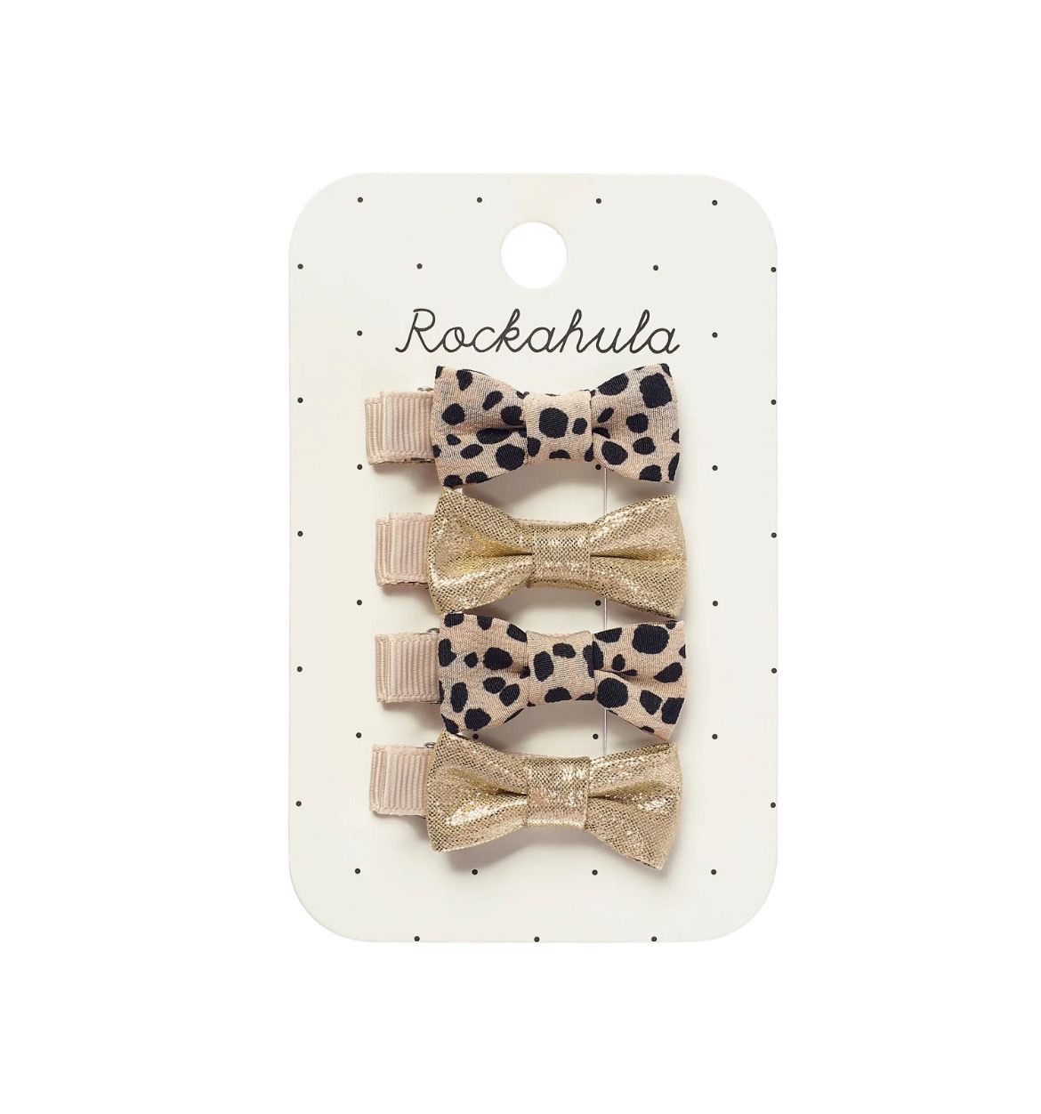Set 4 mollette a pinza con fiocchetti Leopard e oro Rockahula