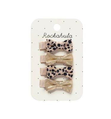 Set 4 mollette a pinza con fiocchetti Leopard e oro Rockahula