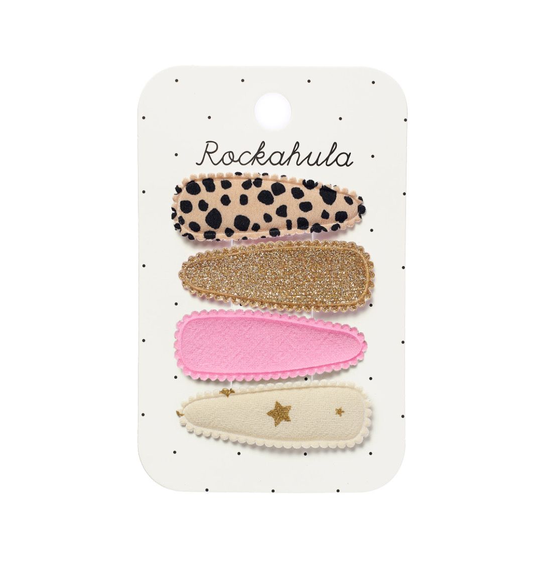 Set 4 mollette a pinza piatta leopard e rosa Rockahula