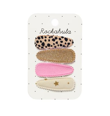 Set 4 mollette a pinza piatta leopard e rosa Rockahula