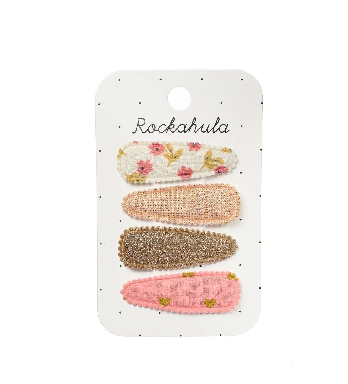 Set 4 mollette a pinza piatta fiorellini e cuori Rockahula