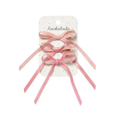 Set 3 Mollette a pinza con fiocchetti nastrini rosa Rockahula