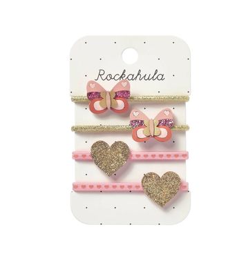 Set 4 elastichetti con farfalle e cuori glitter Rockahula
